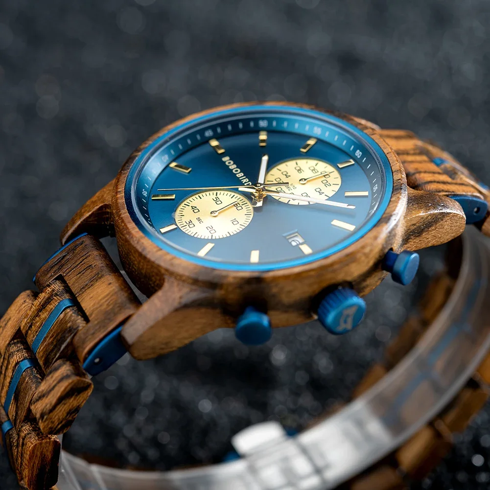 Top Brand BOBO BIRD Men's Watches Wooden Luxury Quartz Watch Business Timepiece Chronograph Date Display Customized Gift For Men