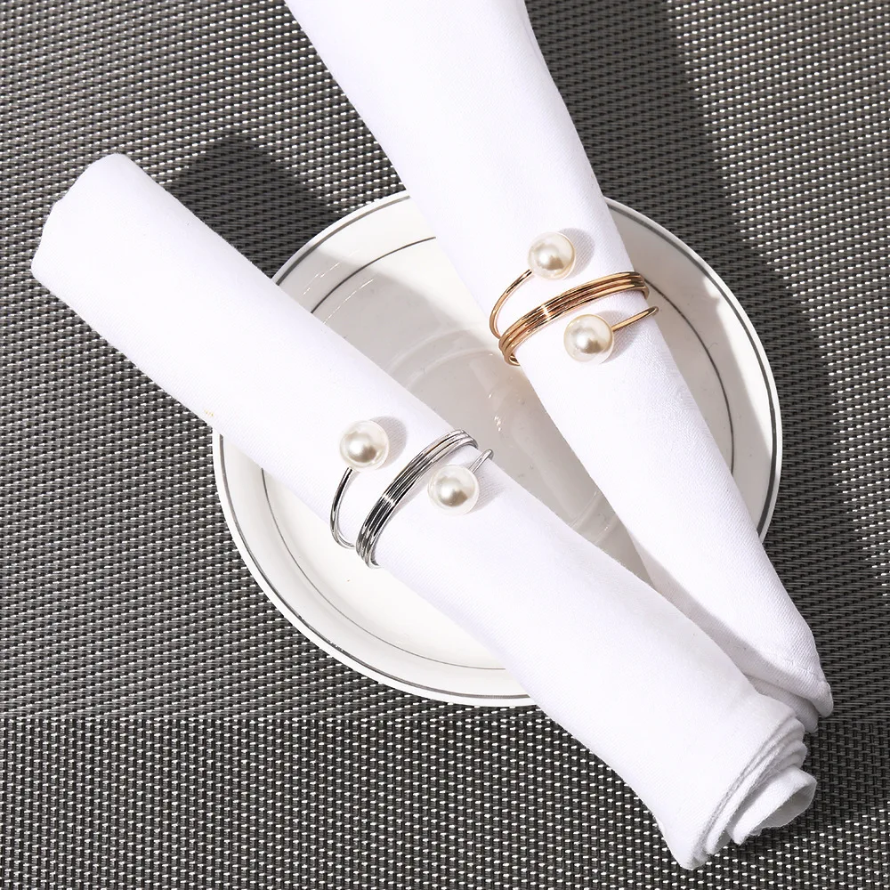 Metal Napkin Ring Imitation Pearls Napkin Buckle Holders Wedding Christmas Banquet Home Dining Table Decoration 6pcs christmas napkin holder napkin ring