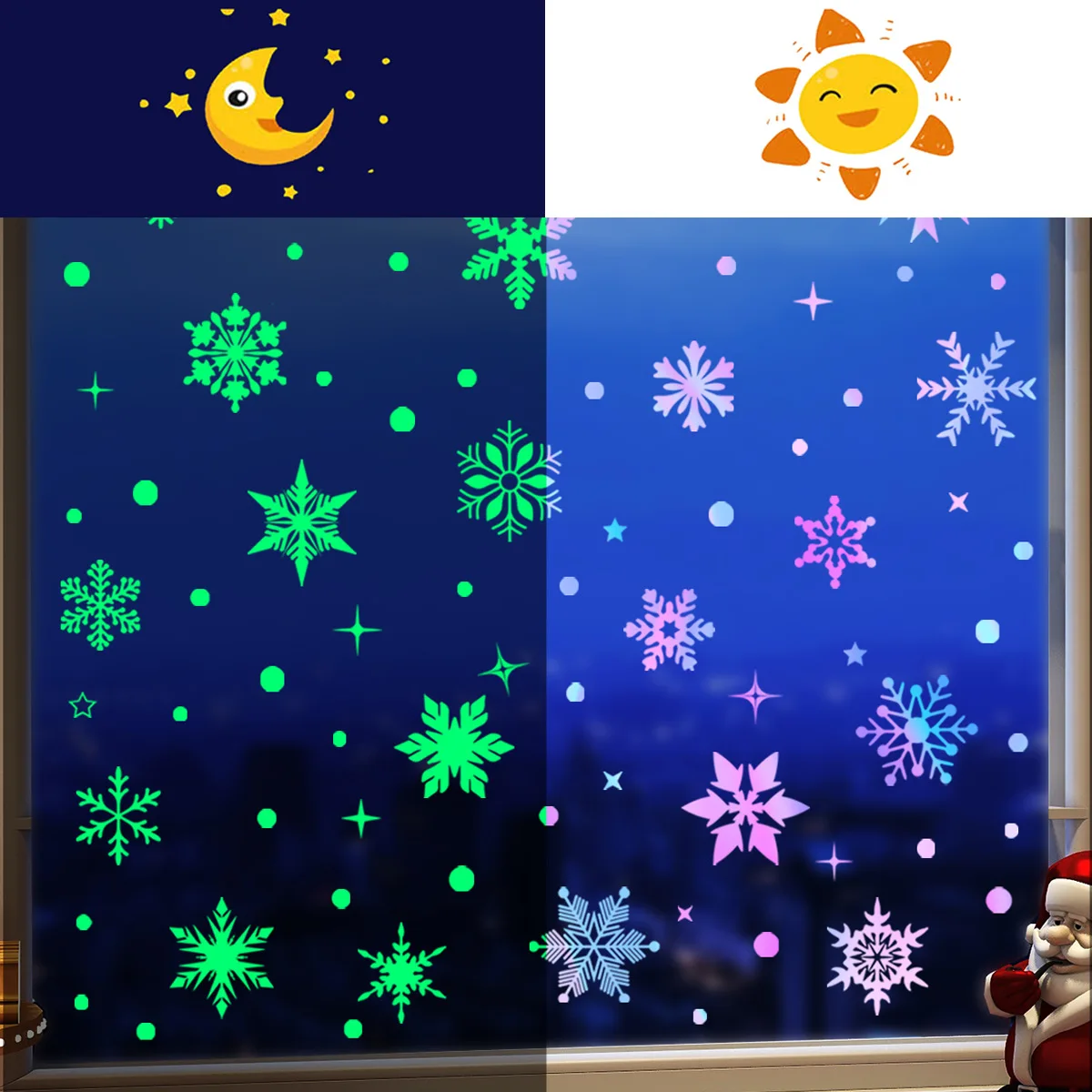 3pcs Colorful Luminous Snowflake Wall Stickers Glass Window Decorative Wall Stickers Christmas Wall Stickers Wallpapers Jdx8015