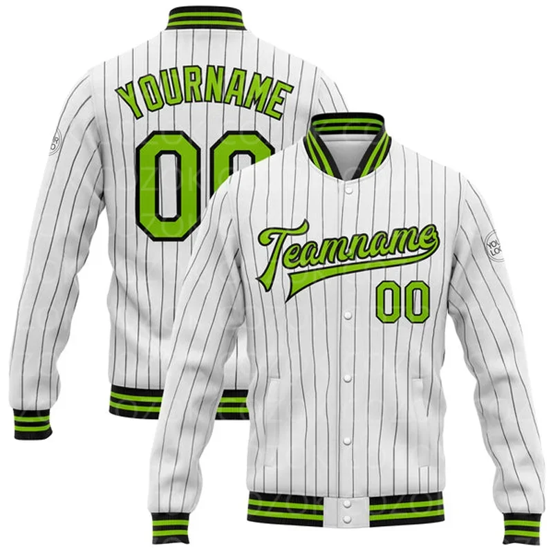 Custom White Pink Color 3D Printed Baseball Button Jacket Bomber Full-Snap Varsity Letterman Jacket