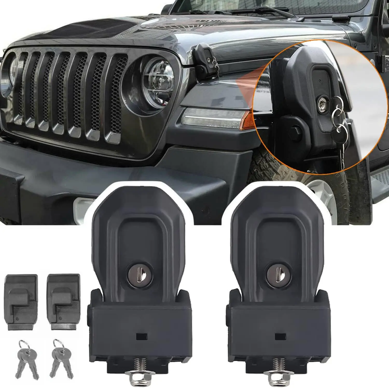 

2 шт., черная защита от кражи для Jeep Wrangler JL JLU Rubicon Sahara Sport 4XE, Гладиатор, капот JT, набор для фиксации
