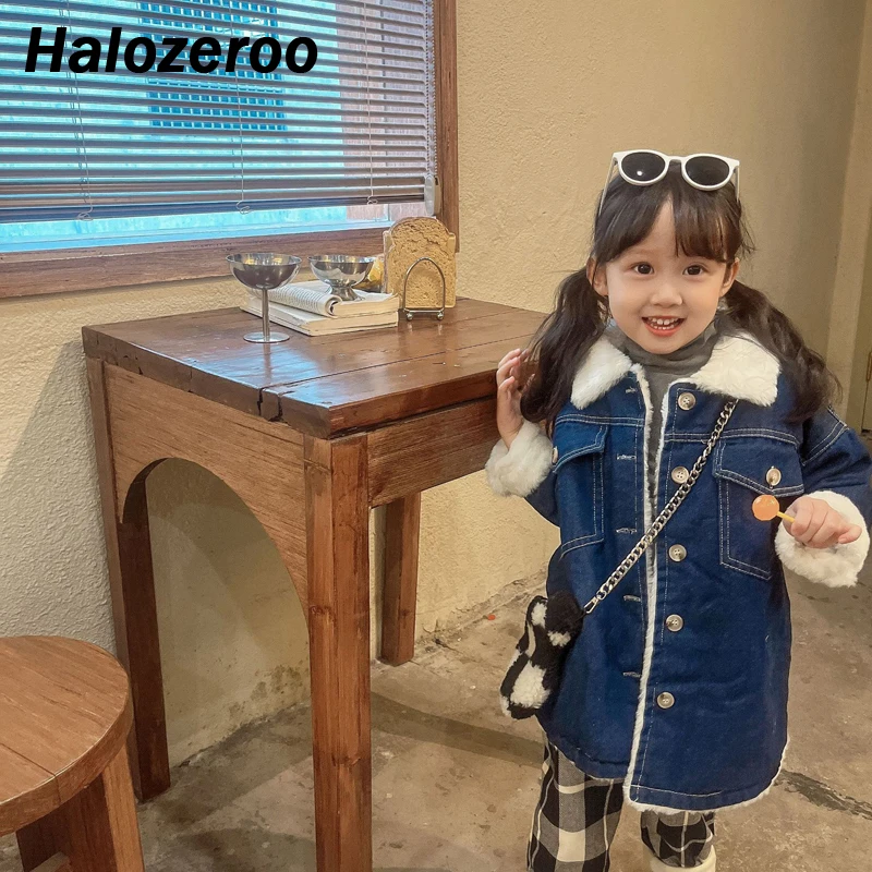 

Winter New Baby Girls Denim Coats Kids Brand Jackets Clothes Toddler Long Outerwear Children Fashion Clothes Boys Fur Warm Coat