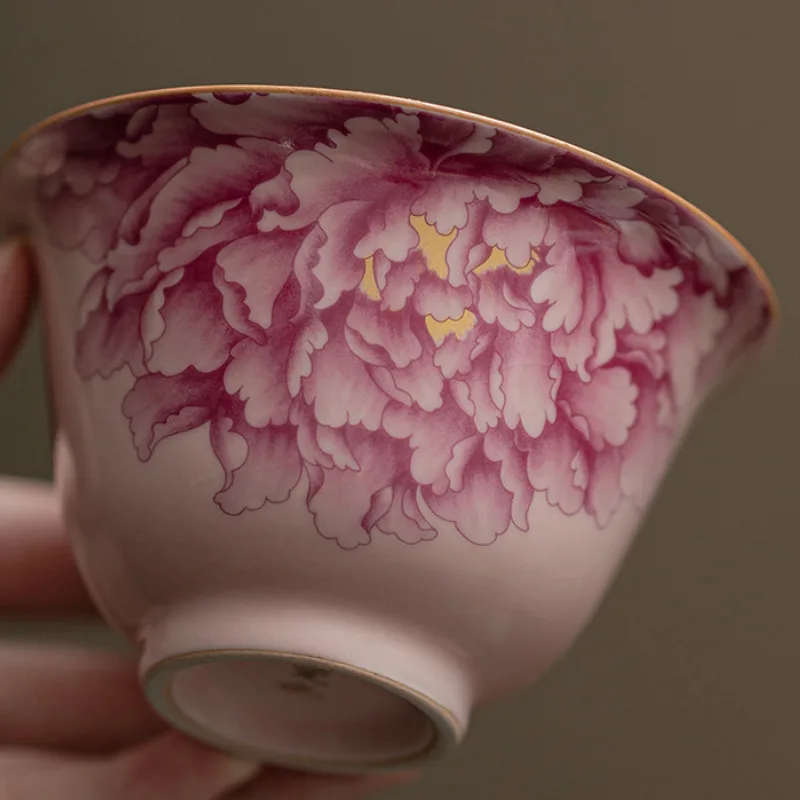 130ML Pink Ru Kiln Gaiwan Japanese Peony Sancai  Anti-scald Tea Tureen Tea Brewing Cover Bowl Tableware Decoration Collection