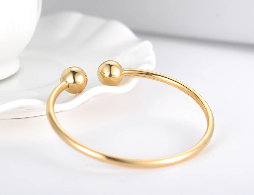 Stainless Steel Double Ball Open Cuff Bangles For Women Trendy Rose Gold Plated Party Jewelry B18027 6