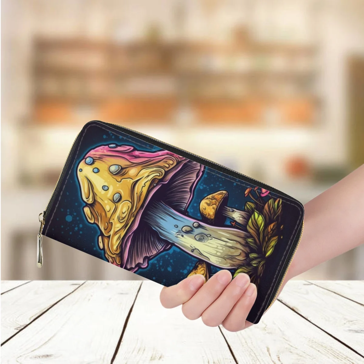 

New Fashion Elegant Forest Mushroom Print Women's Leather Wallet Luxury Long Credit Card Holder Purse Casual Shopping Money Bag