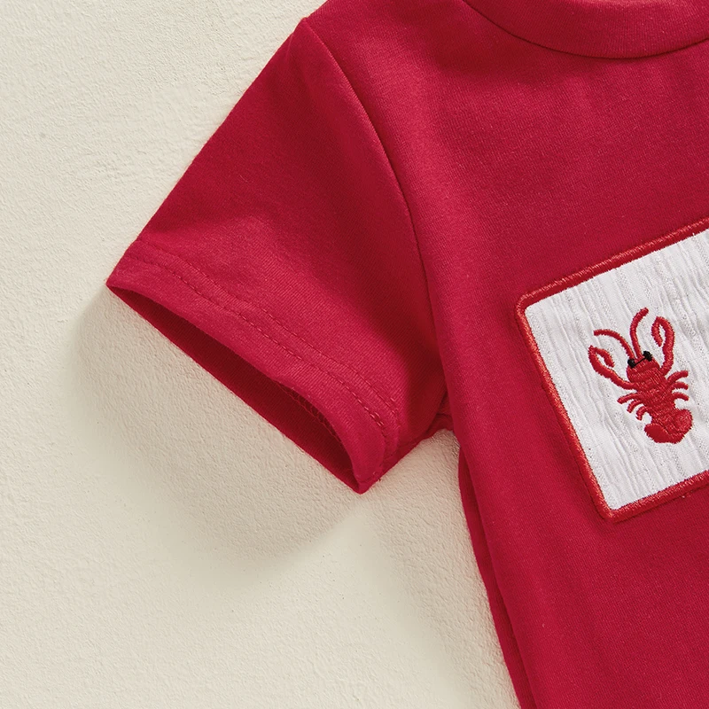 Fashion Toddler Boy Summer Clothes Baby Boys Lobster Embroidery Round Neck Short Sleeve Tops with Stripe Shorts Outfit baby boy outfits baby outfits children tracksuit boys shorts set