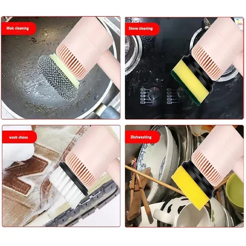 Dishwashing Brush Electric Cleaning Brush, Automatic Wireless USB Rechargeable Kitchen Bathtub Tile Cleaning Brushes with 3Heads