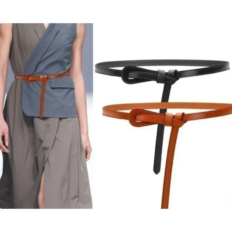 2024 New Women's Genuine Leather Thin Belt with Perforated Design Decorative Belt Waist Sealing Dress Versatile Two Layer Leather Women's Belt_voghion.com