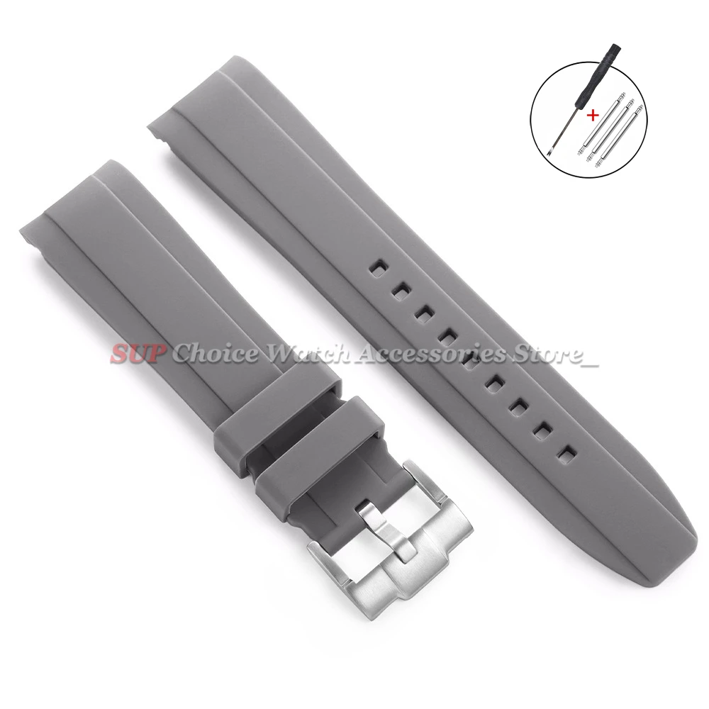 High-Quality Silicone Rubber Sport Watch Band with Curved Ends - Waterproof Bracelet