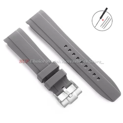 High - Quality Silicone Rubber Sport Watch Band with Curved Ends - Waterproof Bracelet - 22mm (Grey)