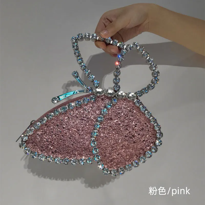 

Women Evening Bag Crystal Diamond Butterfly Elegant Clutch Purse Party Handbag Ins Popular Style Party Phone Clutches Black Pink