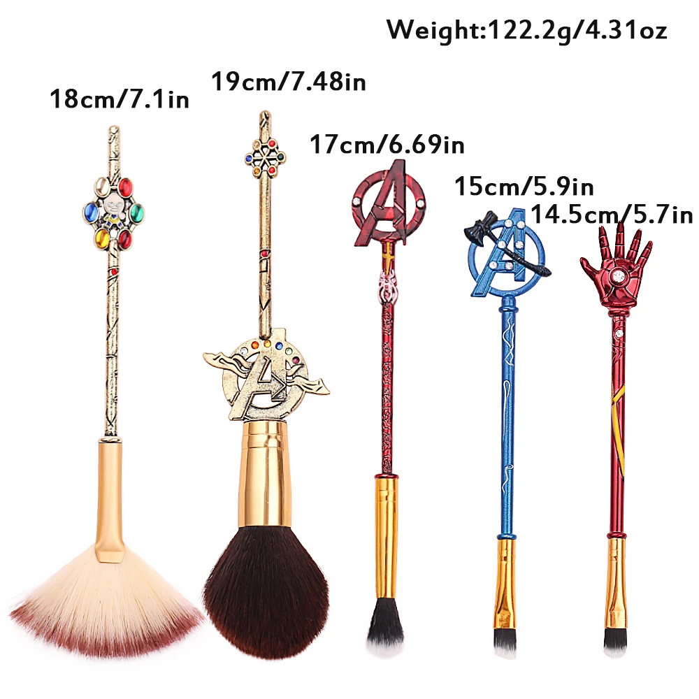 다리미 남자 메이크업 브러쉬 슈퍼 히어로 로고 아이 섀도우 브러쉬, 휴대용 소프트 컨실러 브러쉬, 뷰티 파운데이션 장난감 선물, 가방 당 5 개