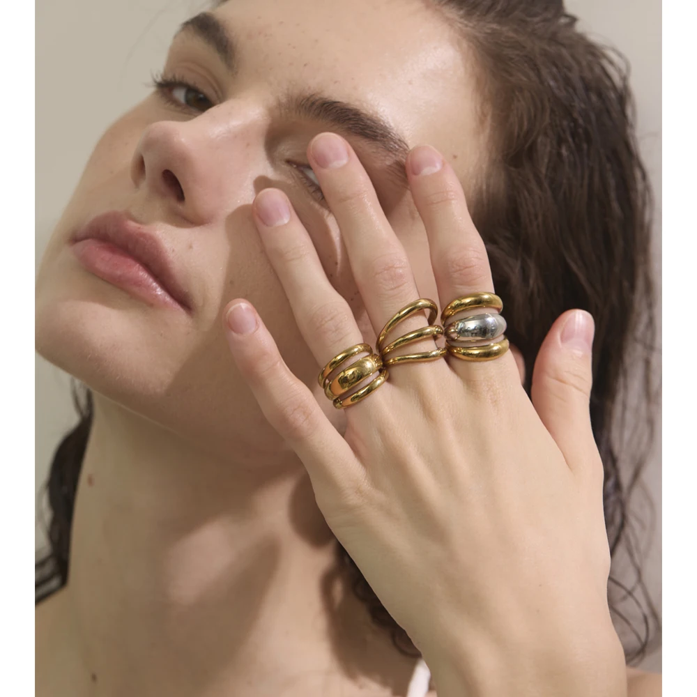 Yhpup Jewelry Ring Classic Stainless Steel Golden