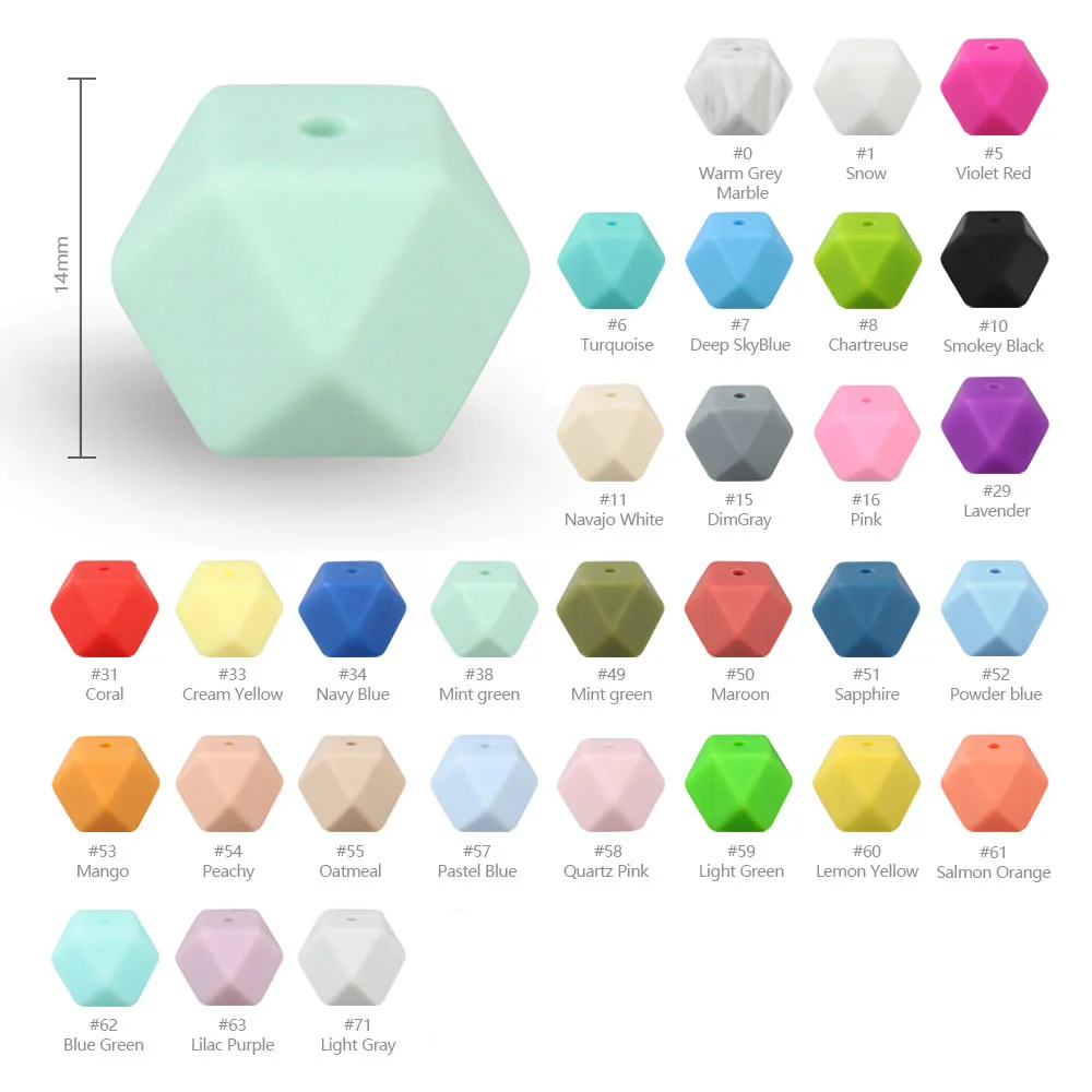 10pcs Hexagon Silicone Beads Pearl 14mm DIY Pacifier Clip Chain Necklace Food Grade Silicone Baby Teething Teether Mini Bead 2