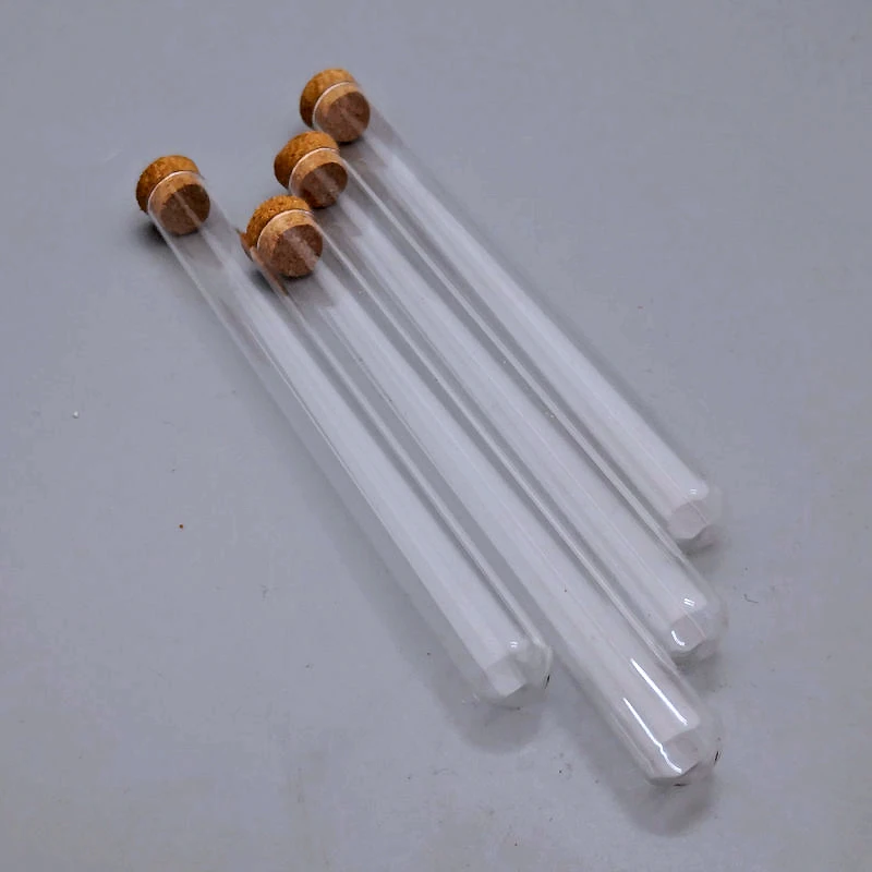 50pcs/lot Clear Lab Glass Test Tube with Cork Stoppers and Round Bottom, Small Science Vials Educational and School Supplies