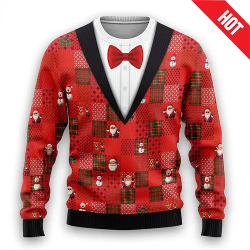 Men Women New Year Eve Xmas Sweatshirts Kid 3D Funny Suit Print Holiday Party Jumper Top Couples Pullover Ugly Christmas Sweater - Image 6