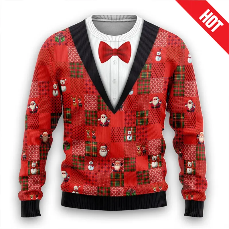 Men Women New Year Eve Xmas Sweatshirts Kid 3D Funny Suit Print Holiday Party Jumper Top Couples Pullover Ugly Christmas Sweater - Image 6
