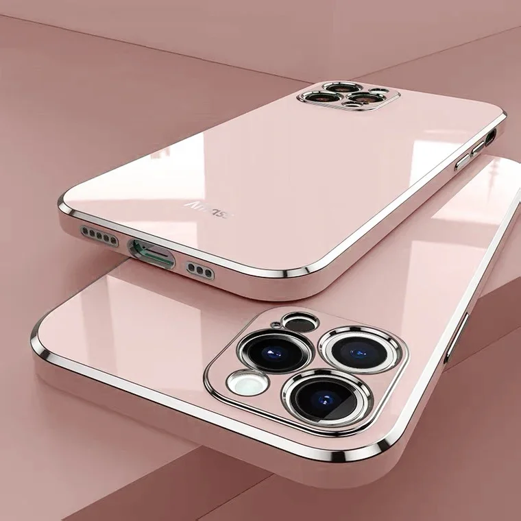 thumbnail image 1 of Luxury Square Silicone Plating Phone Case For IPhone 14 11 12 13 15 Pro Max Mini Plus XR X XS Max Solid Color Soft Cover Coque, 1 of 5
