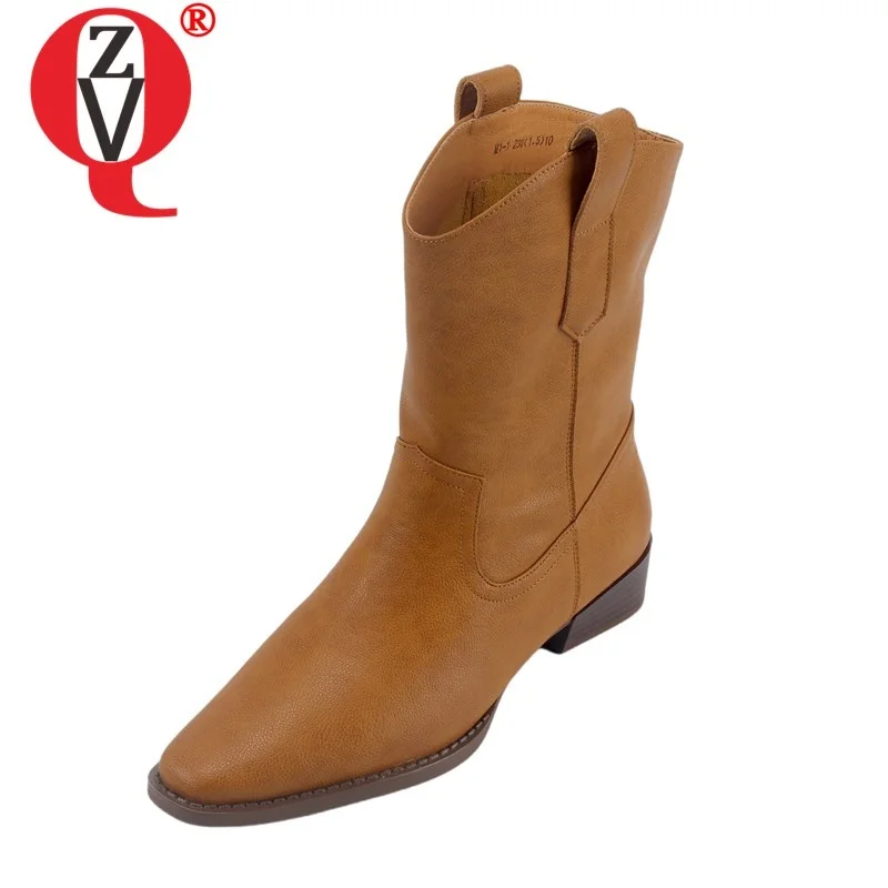 

ZVQ New Style Real Leather Ankle Boots 3 Cm Thick Heel Square Toe Drop Shipping Brand Shoes Girls Good Quality Walking Footwear