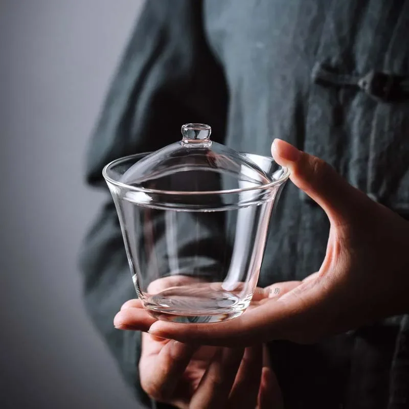 Japanese Large Glass Gaiwan High Borosilicate Thickened Glass Tea Making Bowl Transparent Cover Bowl for Green Tea