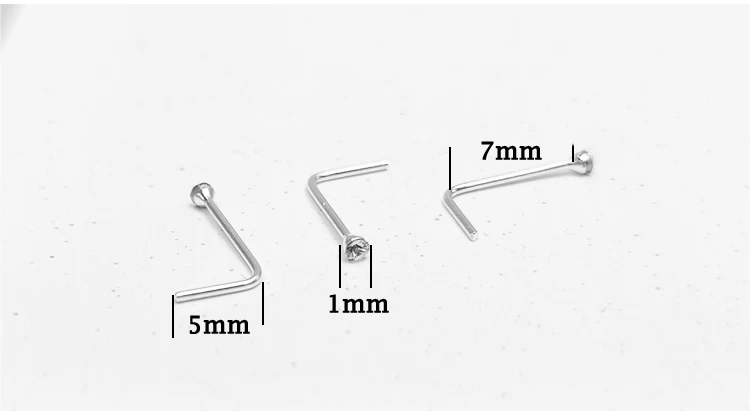 20 teile/los 1mm Klar Kristall Nase Ringe Studs 925Sterling Silber 24G L Form Nase Nostrial Piercing Nez für Frauen – Detail 4