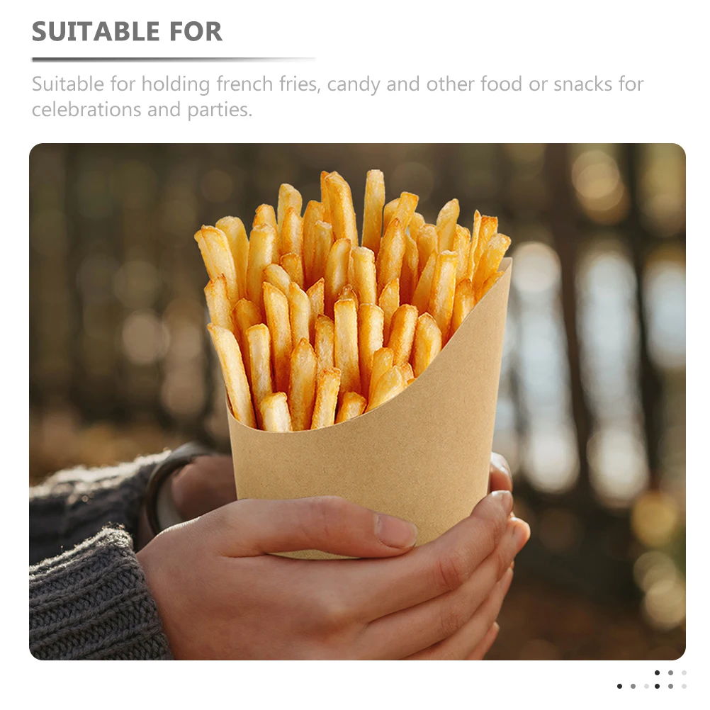 1 Set Kraft Paper Snack Cups with Bamboo Picks and Label Sheets, 12oz Disposable French... - SKU KPSC1458 - UGI Packaging