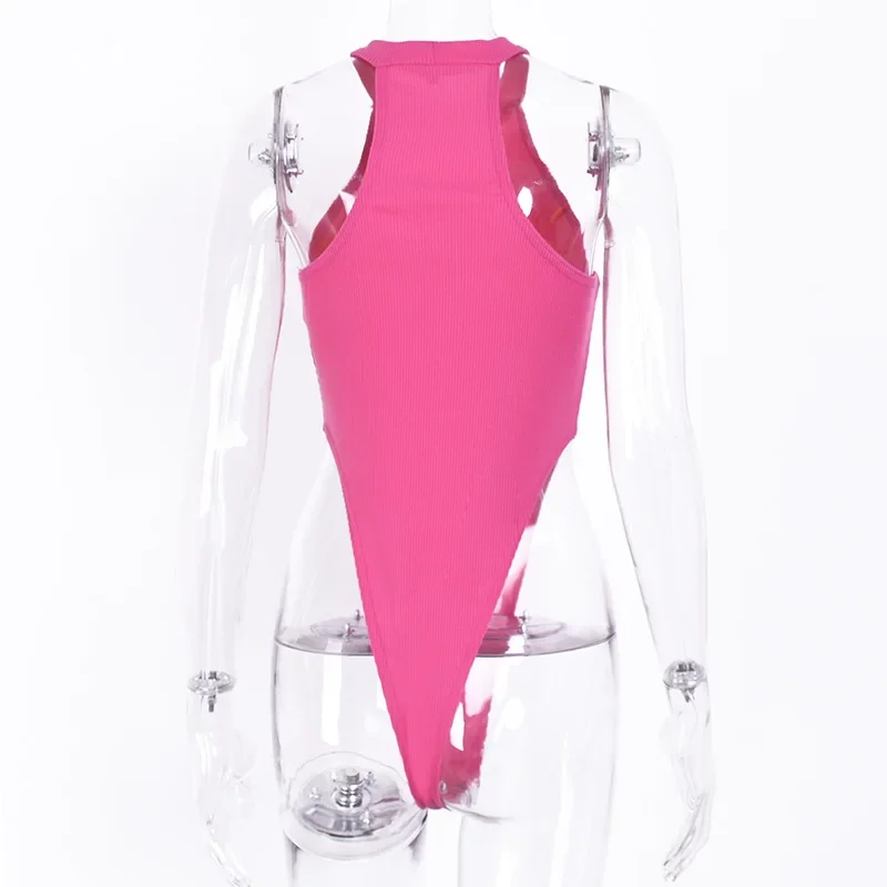 Einteiliges Streetwear Y2k Festival Outfit Mode Enger Ausschnitt Dessous Sexy Damen Einfarbig Rundhals Ärmelloser Body – Detail 15