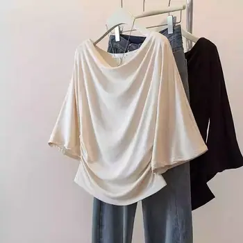 Loose Modal T-irt Women's 2025 New Sle Seven-Quarter Sve Flared Sve One-oulder Base irt Korean Sle Commute 1