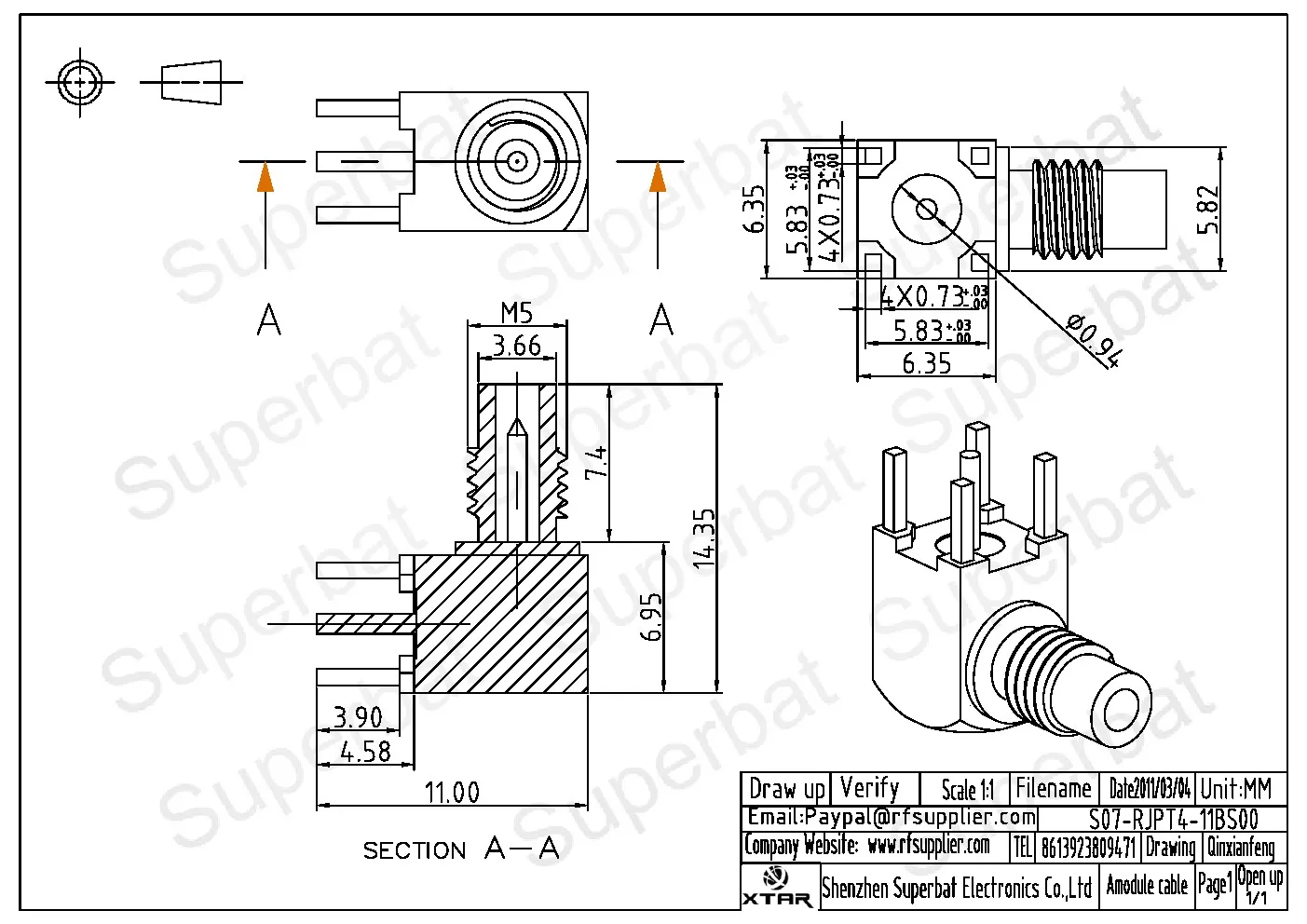Female Right Angle RF Coaxial Connector for Electronic Components