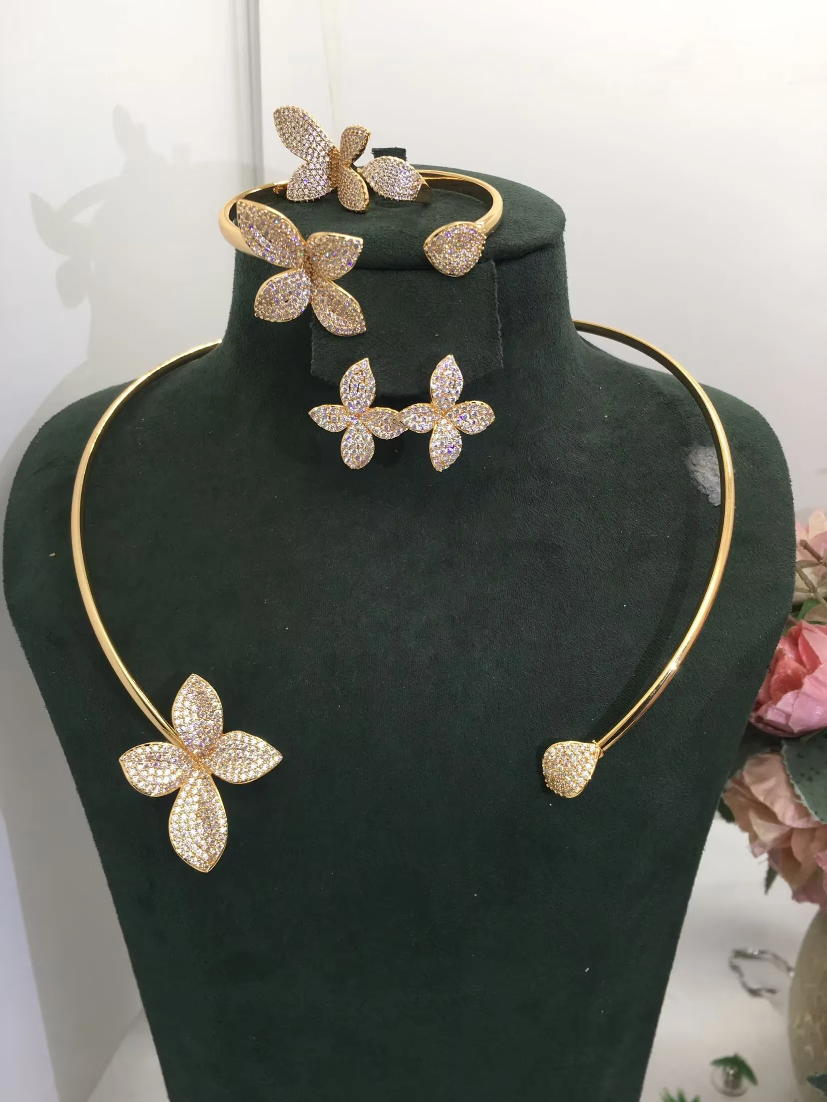 Leaf Shape Fashion Jewelry Set Wedding Necklace Earring And