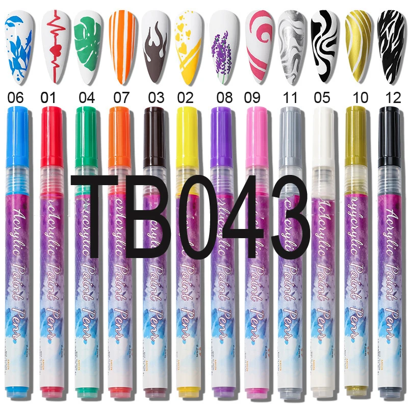 12 Kleuren Graffiti Acryl Nail Verf Pen Set Nail Art Waterdicht