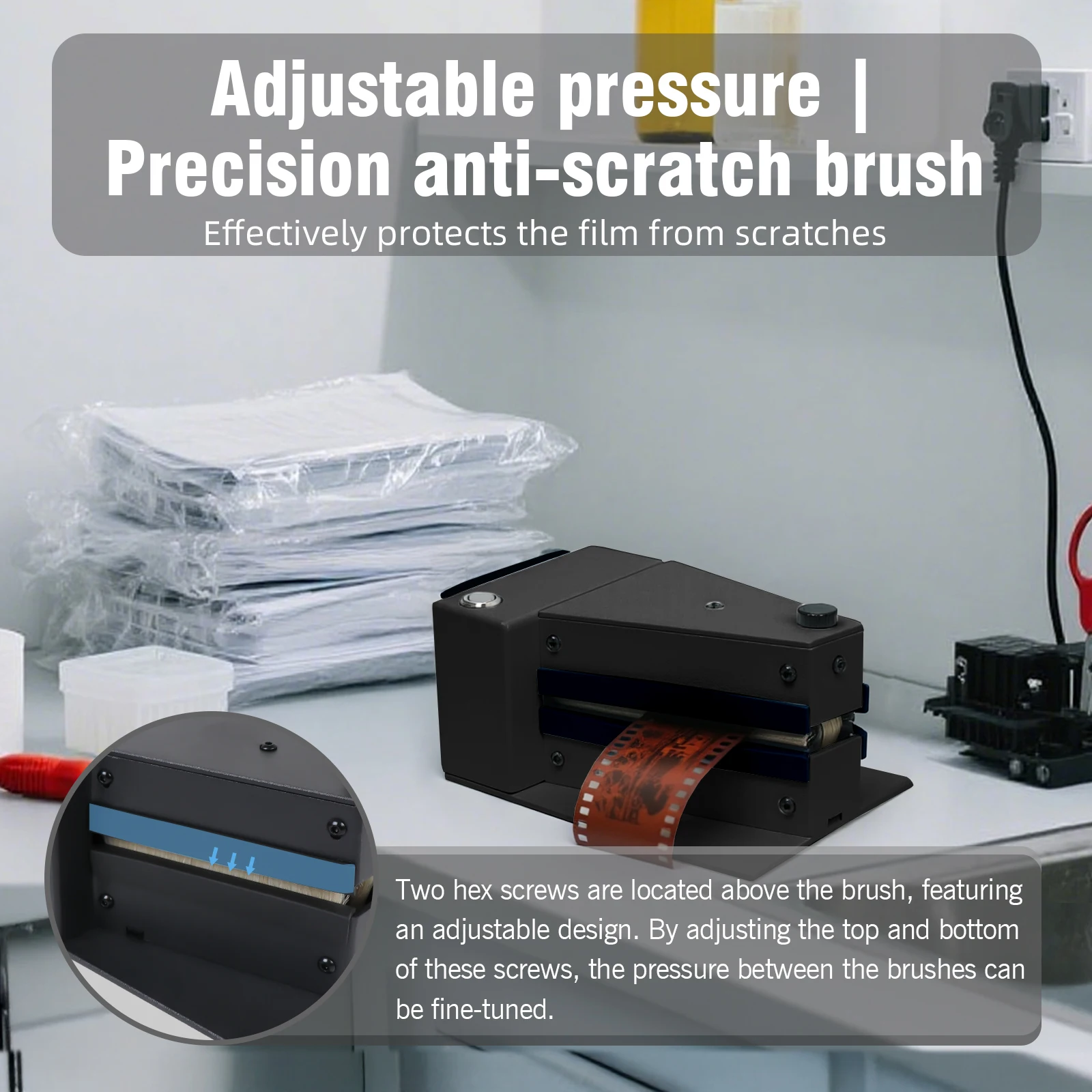 블랙 전문가용 전기 필름 정전기 방지 먼지 제거기 조절 가능한 브러시 압력 다크룸 사진 클리너 120 135 4X5 필름용