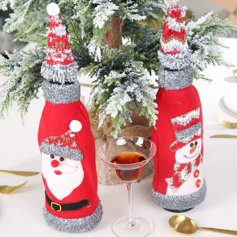 Christmas Wine Bottle Cover Santa Snowman Woven Wine Bottle Bags For Christmas Party Dinner Table Decorations New Year Gifts