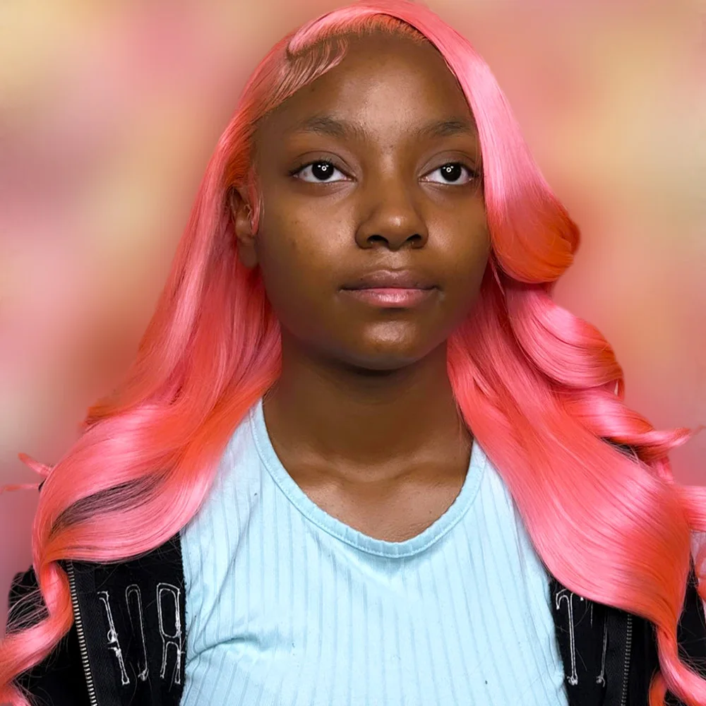 

Pink Lace Front Wig Human Hair Pre Plucked 13x4 Transparent Lace Frontal Wig 250% Density Body Wave Lace Front Wig Human Hair