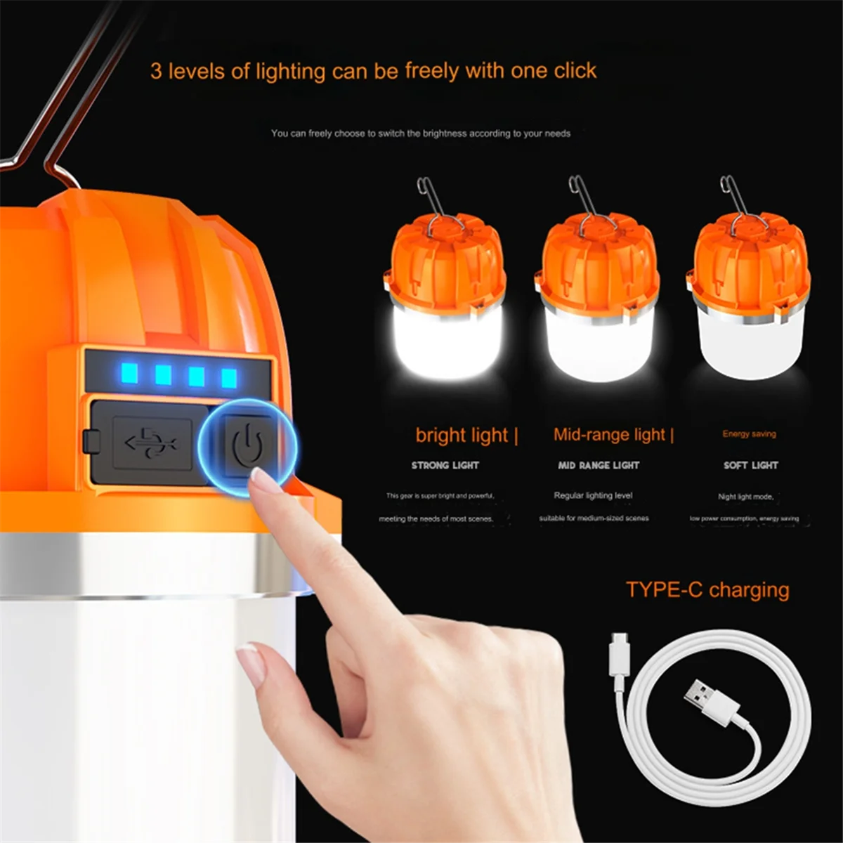 ABZV-USB Rechargeable LED Camping Lights Outdoor Camping BBQ Tents Hanging Lantern Emergency Power Bank