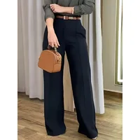 Plus Size 1XL-5XL Elegant Drapey Wide Leg Suit Pants Women's High Waist Straight Casual Floor Length Trousers - Image 3