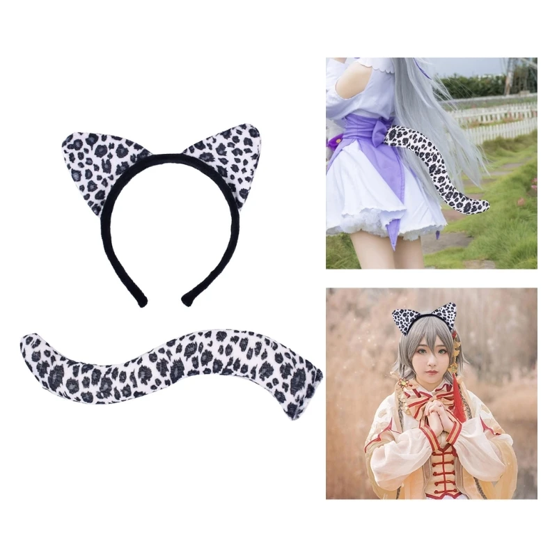 

Zebras/Giraffe/Leopard/Cow Costume Set Ears Headband Tail Animal Fancy Costume Accessories for Halloween Cosplay