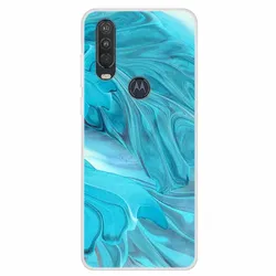 Clear Marble Soft TPU Silicone Back Cover for -Moto One Action (Pink Green)