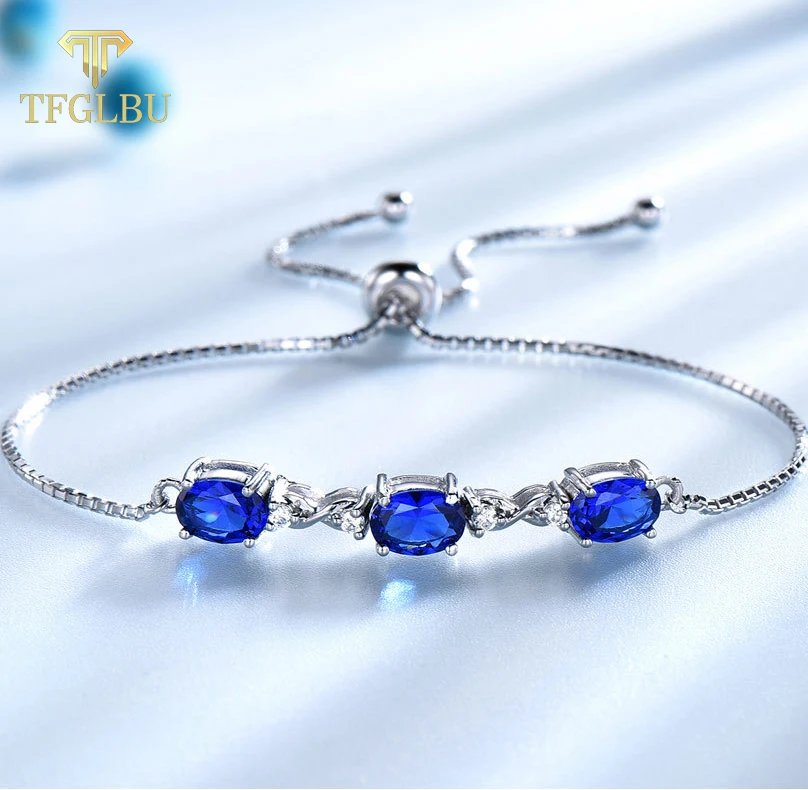 

TFGLBU Shine 5*7 мм Nano браслет с танзанитом для женщин Новый Блестящий Драгоценный камень твердый 925 Серебряный Регулируемый Браслет Свадебные украшения оптом