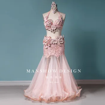 customized belly dance costume women performance costume high-end heavy industry fairy style flowing long skirt set