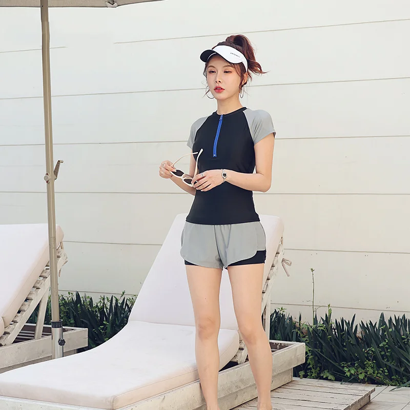 Women's Sports Swimsuit Split Conservative Bathing Suit Two-piece Skin-shielding Skincare Sunscreen Hot Spring Swimwear