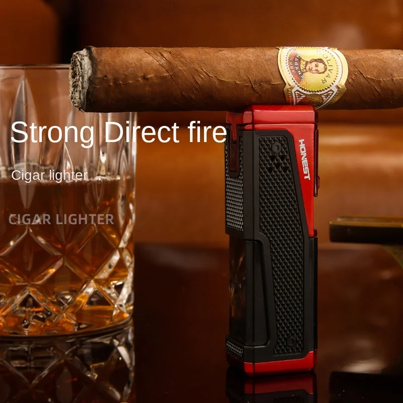 

Metal Inflatable Four Direct Charge Cigar Lighter, Spark Ejector, Boutique Blue Fire Multifunctional Smoking Set Gift2023