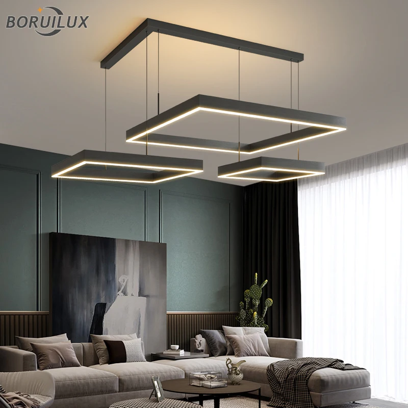 Remote Dimming Simple Black New Modern LED Chandelier Lights Living Dining Room Bedroom Kitchen Flats Bar Lamps Indoor Lighting led chandelier ceiling chandelier led pendant light