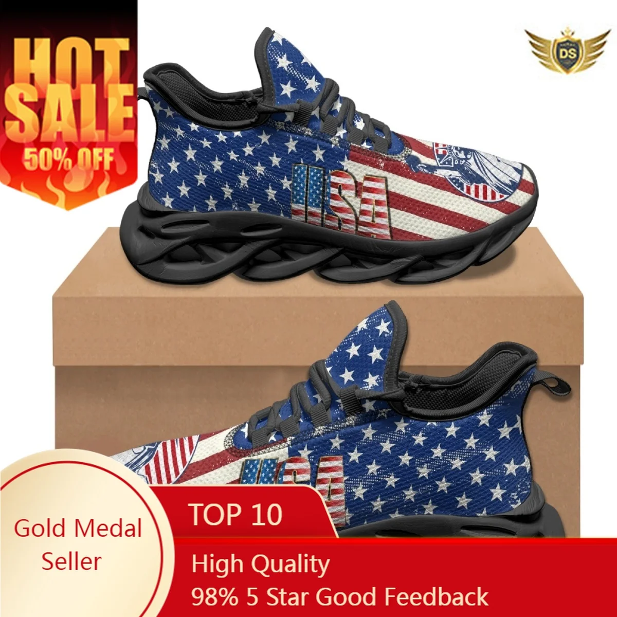 

American Flag Designer Soft Sneakers Fashion Lace-up Nonslip Platform Shoes For Women Summer Independence Day Mesh Flats Hot New