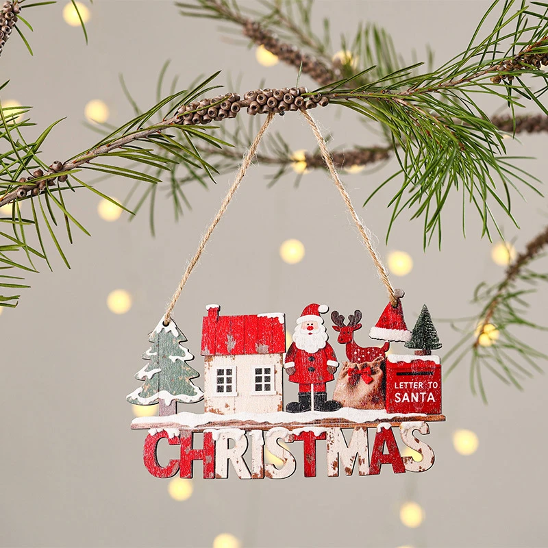 Christmas Hanging Pendant Wooden Crafts Xmas Tree Santa Claus Wall Ornament Natal Navidad Christmas Decor Happy New Year