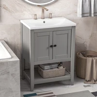 [VIDEO] 24" Grey Modern Sleek Bathroom Vanity Elegant Ceramic Sink With Solid Wood Frame Open Style Shelf (OLD SKU: JL000004AAE) 2