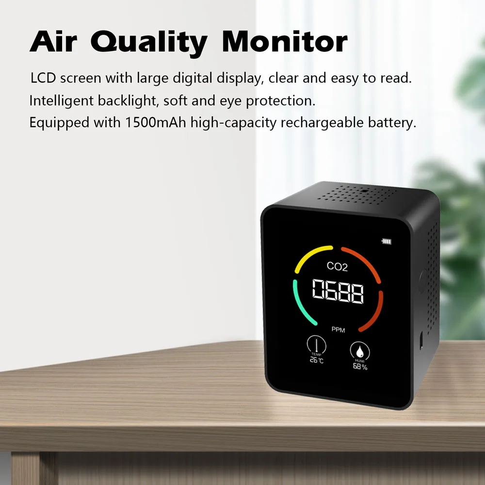 CO2 Meter 5in1 Formaldehyde HCHO TVOC Tester Co2 Sensor Air Quality Monitor Indoor CO2 Detector LCD Temperature Humidity Tester water meters