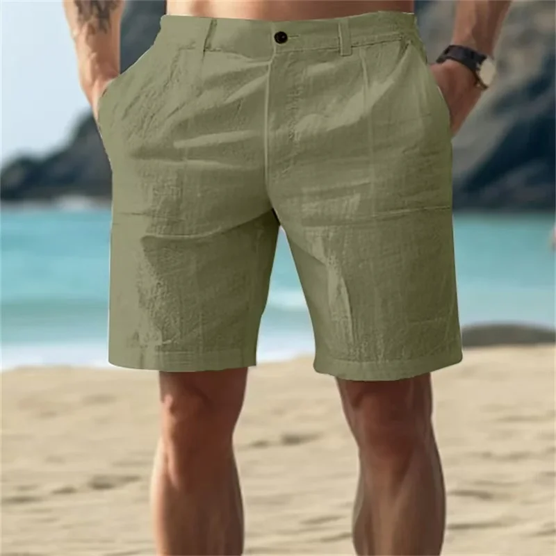 2025 Men's Solid Color Casual Short Pants Linen Beach Breathable Comfortable Straight Short Trousers Hawaiian Holiday Men'S Pant 4