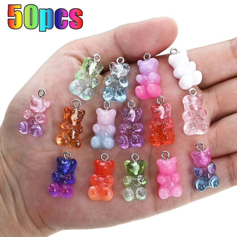 Colorful Gummy Bear Pendant Charms for Necklace Bracelet Diy Earrings Jewelry Bears Valentine's Day Gift jewelry charms resin charms animal charms fashion jewelry accessories 10/50Pcs 2.1*1.1cm