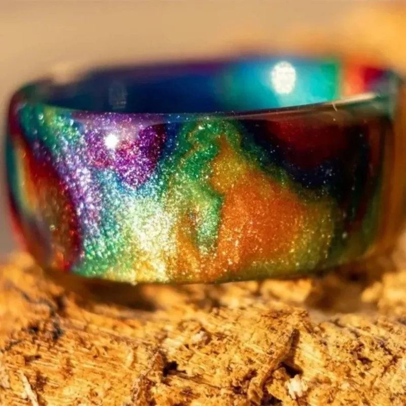 Colorful Starry Sky Rings for Women Acrylic Resin Rainbow Color / Aurora color Finger Fashion Jewelry